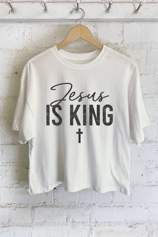 JESUS IS KING CROSS GRAPHIC LONG CROP TOP