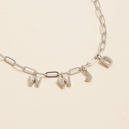 WWJD Cubic Zirconia Necklace | 18K Gold Dipped Faith Necklace