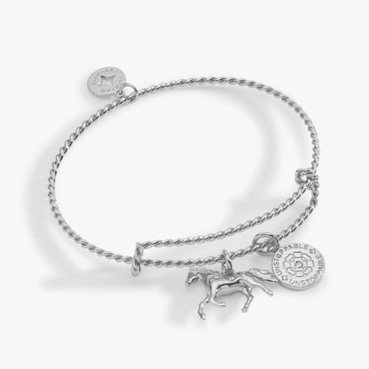Horse Rope Textured Charm Bangle: Gold