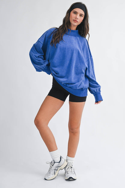 Oversized Mock Neck Washed Sweatshirt