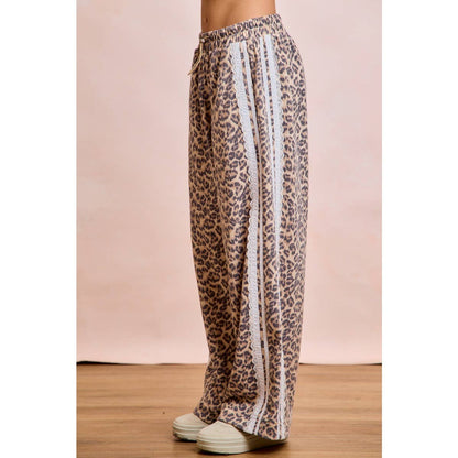 LEOPARD FRENCH TERRY LACE CONTRAST SWEATPANTS