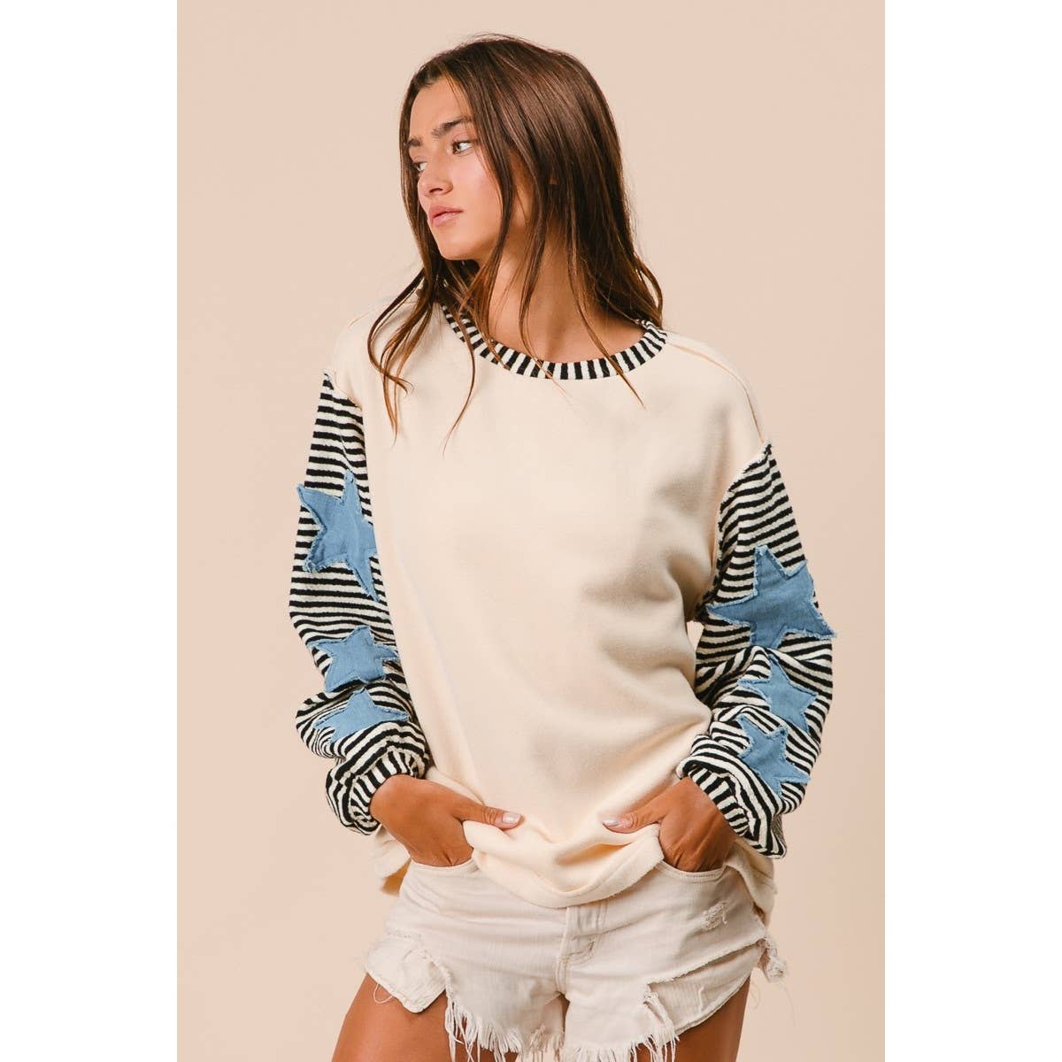 STRIPE MIXED PATCHED TOP