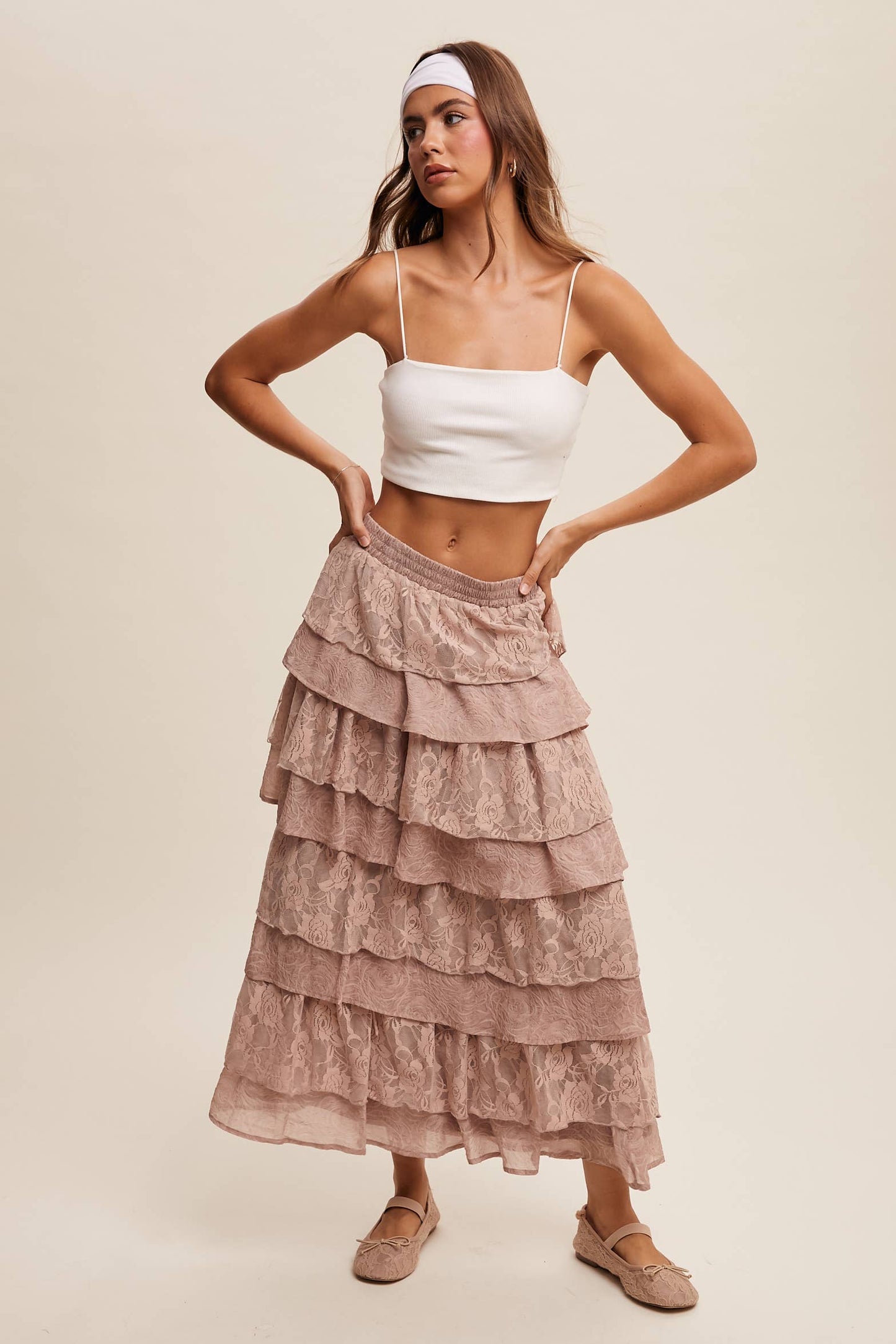Lace Tiered Maxi Skirt