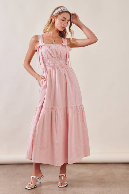 Embroidered Tie-Strap Tiered Maxi Dress